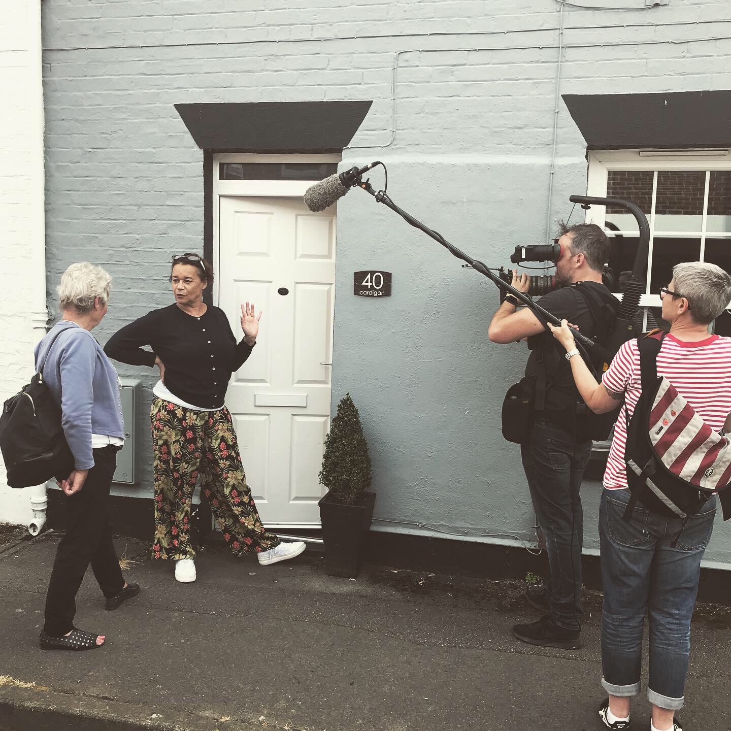 Filming outside a street door